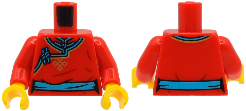 Torso Changshan, Medium Azure Collar, Hem and Belt Pattern / Red Arms / Yellow Hands