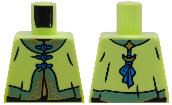 Torso Tang Jacket, Dark Azure Laces, Sand Green Collar and Hem with Gold Filigree Pattern