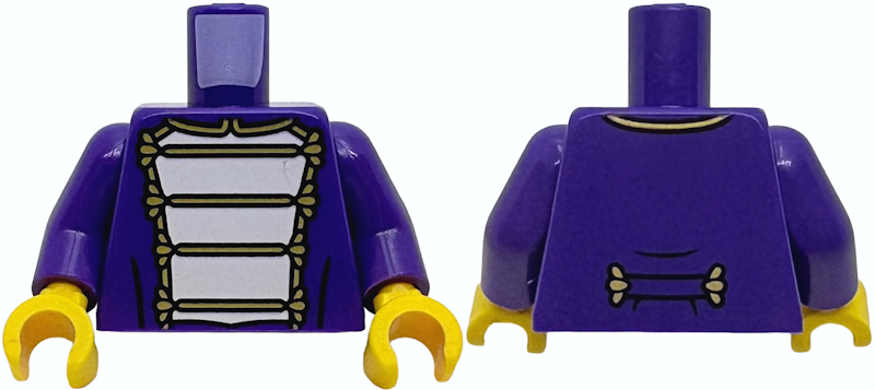 Torso Marching Band Uniform with White Panel and Gold Filigree Pattern / Dark Purple Arms / Yellow Hands