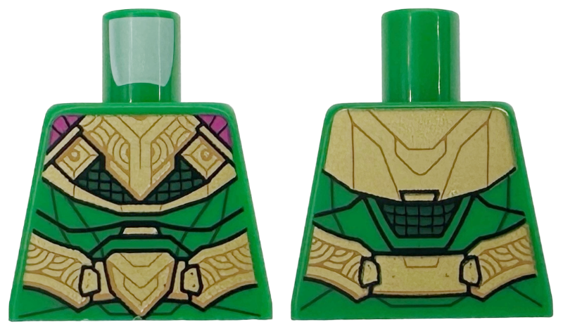 Torso Armor, Gold Chest Plates, Belt and Buckles, Magenta Cape, Black Mesh with Dark Green Background Pattern