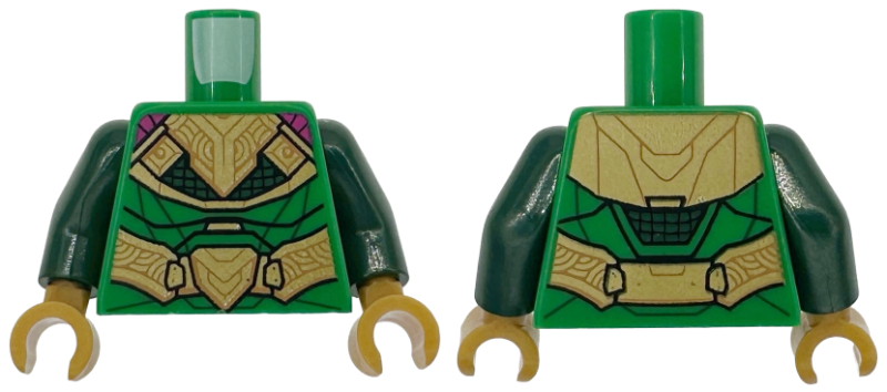 Torso Armor, Gold Chest Plates, Belt and Buckles, Magenta Cape, Black Mesh with Dark Green Background Pattern / Dark Green Arms / Pearl Gold Hands