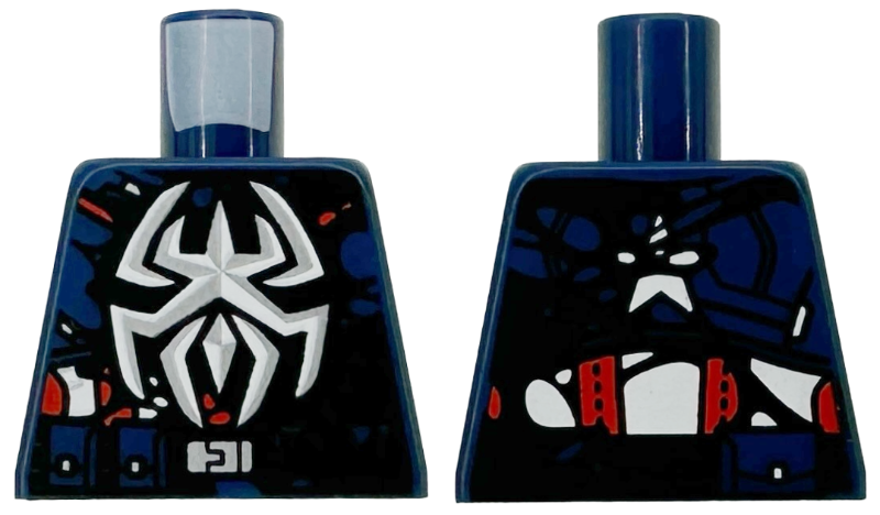 Torso Armor, Silver and White Spider Logo, Red Stripes, Black Symbiote Tendrils, Utility Belt with Buckle, Star on Back Pattern