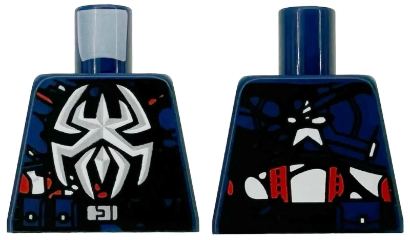 Torso Armor, Silver and White Spider Logo, Red Stripes, Black Symbiote Tendrils, Utility Belt with Buckle, Star on Back Pattern