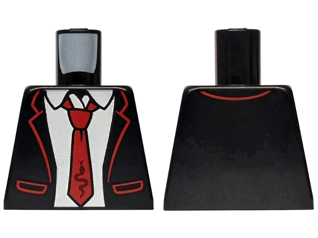 Torso Suit Jacket Open with Pockets, White Shirt, Red Tie with Dark Red Snake Pattern