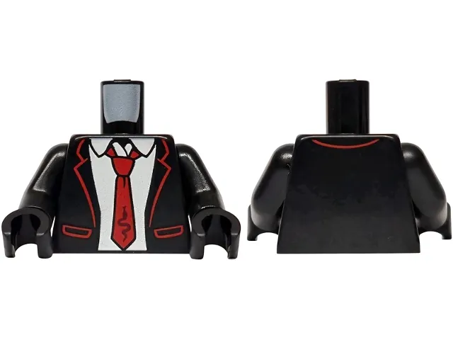 Torso Suit Jacket Open with Pockets, White Shirt, Red Tie with Dark Red Snake Pattern / Black Arms / Black Hands