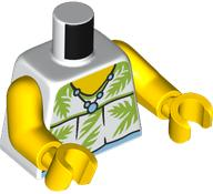 Torso Sleeveless Top with Lime Palm Leaves, Bright Light Blue Pearl Necklace, Yellow Neck Pattern / Yellow Arms / Yellow Hands