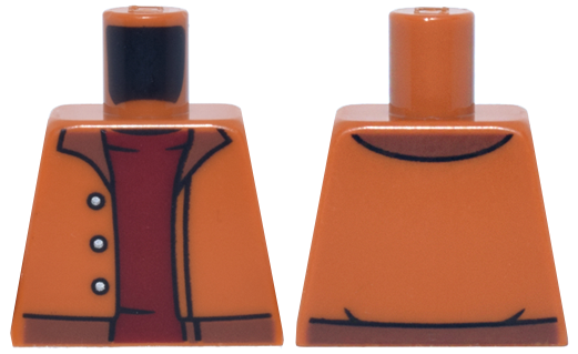 Torso Jacket Open with 3 Silver Buttons, Reddish Brown Waistband and Collar over Dark Red Shirt Pattern