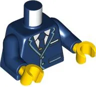 Torso Suit Jacket with Pockets, Metallic Light Blue Trim and 2 Buttons, Tie with Gold Clip, White Shirt and Pocket Square Pattern / Dark Blue Arms / Yellow Hands