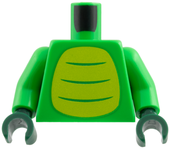 Torso Lime Belly with 3 Bright Green Stripes Pattern / Bright Green Arms / Dark Green Hands