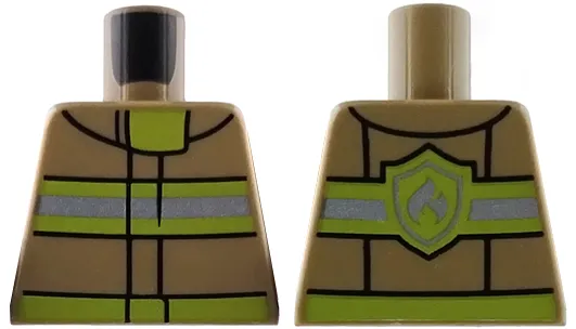 Torso Fire Uniform Jacket with Lime and Silver Reflective Stripes, Belt and Collar Panel, Fire Logo on Back Pattern
