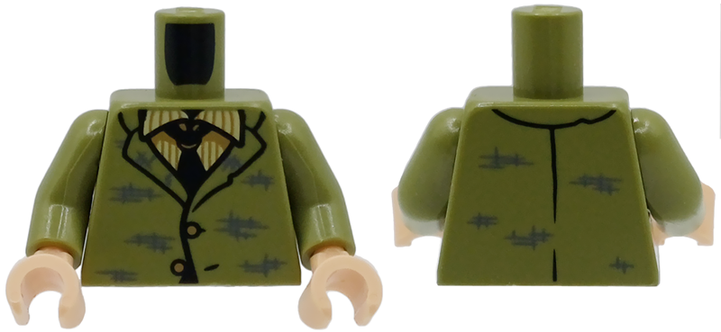 Torso Suit Jacket with Dark Bluish Gray Scuffs, Bright Light Yellow Striped Shirt and Black Tie Pattern / Olive Green Arms / Light Nougat Hands