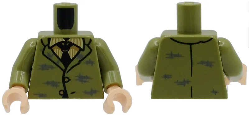 Torso Suit Jacket with Dark Bluish Gray Scuffs, Bright Light Yellow Striped Shirt and Black Tie Pattern / Olive Green Arms / Light Nougat Hands