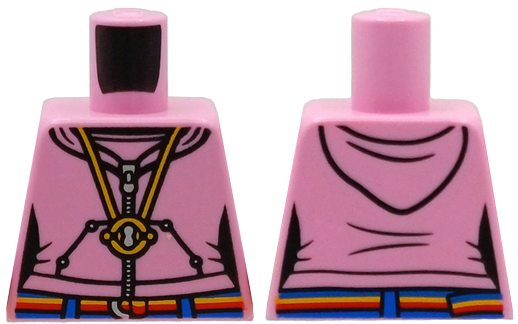 Torso Female Hoodie with Yellow Time Turner Necklace, Silver Zipper, Blue, Bright Light Orange and Red Striped Belt Pattern