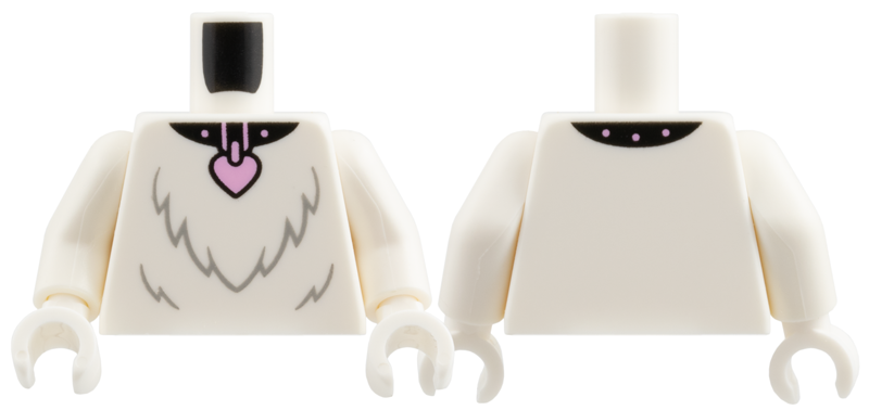 Torso Black Collar, Bright Pink Studs and Heart Tag, Light Bluish Gray Fur Pattern / White Arms / White Hands