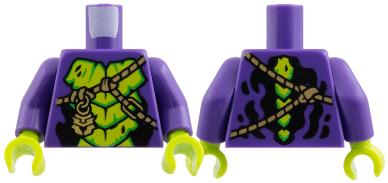Torso Lime Scale Plates, Medium Nougat Ropes, Gold Chain Links and Medallion Pattern / Dark Purple Arms / Lime Hands