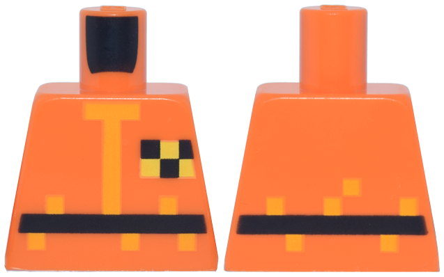 Torso Pixelated Hazmat Suit, Bright Light Orange Trim, Black Belt, Yellow Checkered Badge Pattern