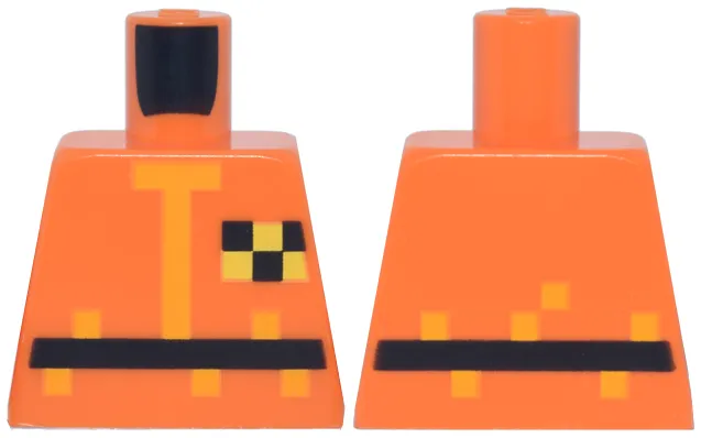 Torso Pixelated Hazmat Suit, Bright Light Orange Trim, Black Belt, Yellow Checkered Badge Pattern