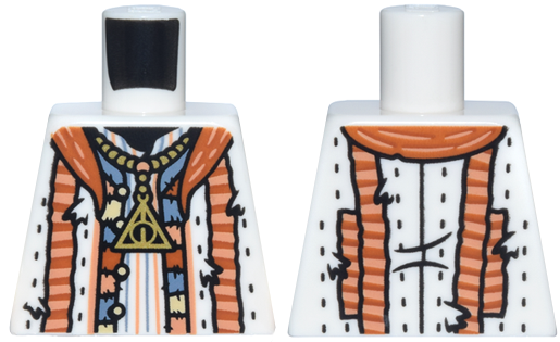 Torso Robe Tattered with Nougat, Dark Orange and Sand Blue Stripes and Patchwork Trim, and Gold Triangle Necklace Pattern (HP Deathly Hallows)