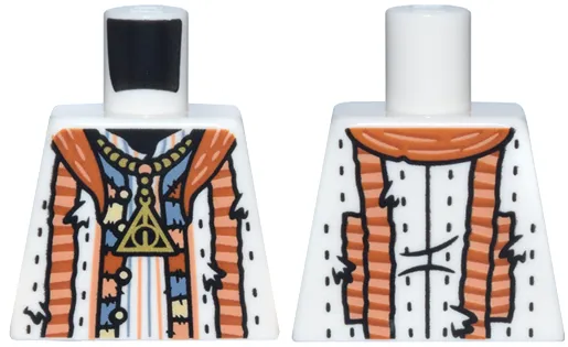 Torso Robe Tattered with Nougat, Dark Orange and Sand Blue Stripes and Patchwork Trim, and Gold Triangle Necklace Pattern (HP Deathly Hallows)