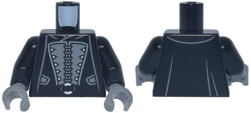 Torso Robe Dark Bluish Gray Panels with Ties, Silver Buttons and Trim, Circle Belt Buckle Pattern / Black Arms / Dark Bluish Gray Hands