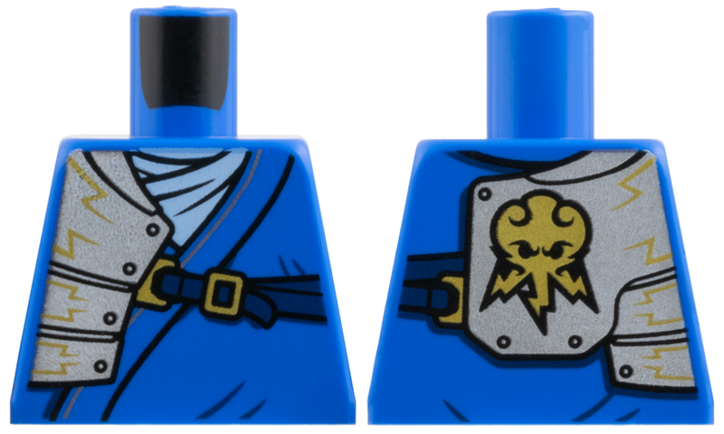 Torso Tunic, Bright Light Blue Scarf, Silver Right Armor with Gold Lightning, Dark Blue Strap Pattern