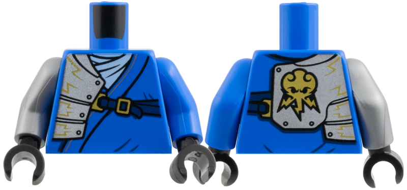 Torso Tunic, Bright Light Blue Scarf, Silver Right Armor with Gold Lightning, Dark Blue Strap Pattern / Blue Arm Left / Flat Silver Arm Right / Black Hands