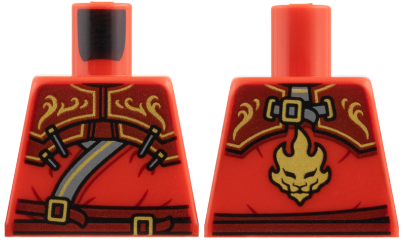 Torso Tunic with Dark Bluish Gray Hem, Dark Red Shoulder Armor and Belts, Gold Buckles and Trim Pattern