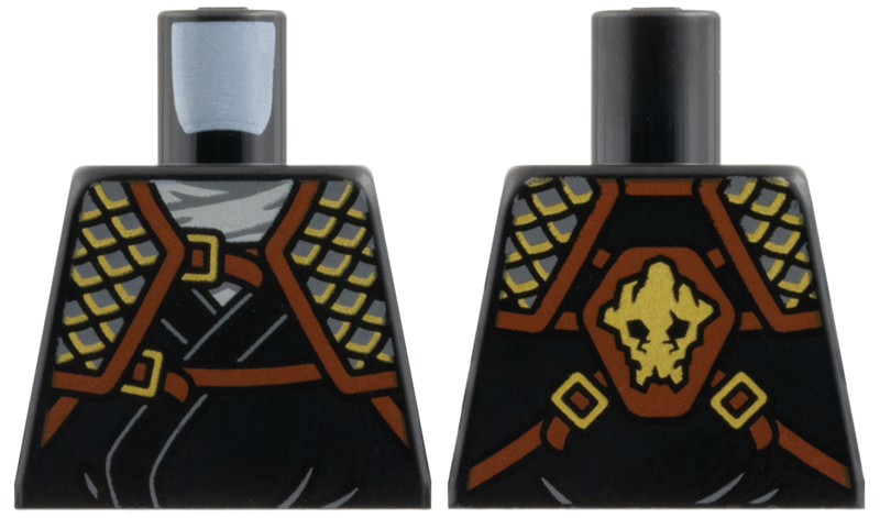 Torso Tunic, Light Bluish Gray Scarf, Dark Bluish Gray Scale Armor with Reddish Brown Straps, Gold Trim and Buckles Pattern