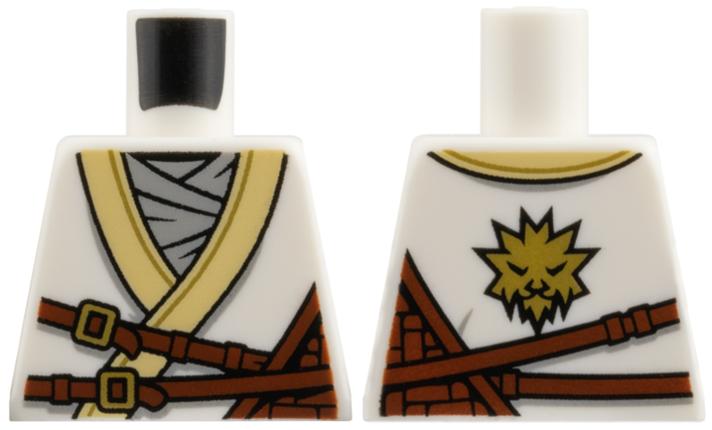 Torso Tunic with Tan Hem, Light Bluish Gray Scarf, Reddish Brown Straps, Gold Buckles and Trim Pattern