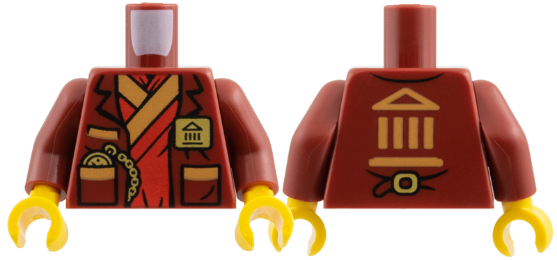 Torso Jacket over Red Tunic, Medium Nougat Hems, Gold Museum Badge and Pocket Watch Pattern / Dark Red Arms / Yellow Hands