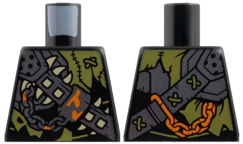 Torso Tattered Olive Green Shirt, Silver Armor and Chains, Tan Barbs, Orange Trim Pattern