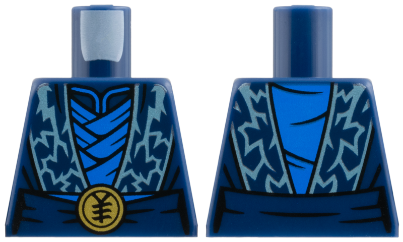 Torso Robe over Blue Tunic, Metallic Light Blue Lightning on Wide Hems, Gold Buckle Pattern