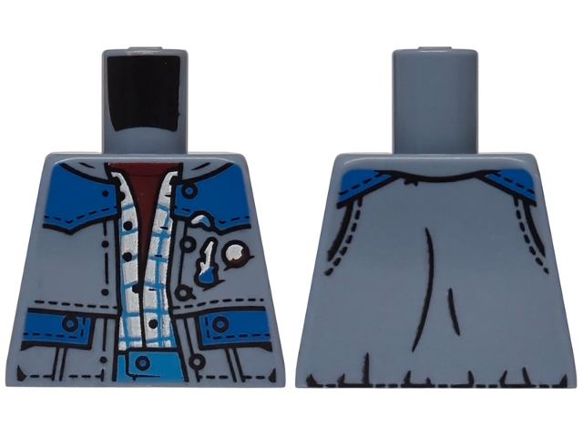 Torso Vest Open with Blue Panels, Black Stitching and Buttons over White and Dark Azure Plaid Shirt, and Dark Red Undershirt Pattern