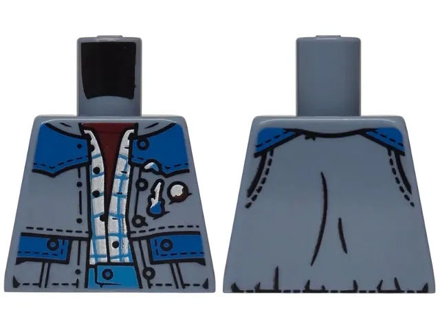 Torso Vest Open with Blue Panels, Black Stitching and Buttons over White and Dark Azure Plaid Shirt, and Dark Red Undershirt Pattern
