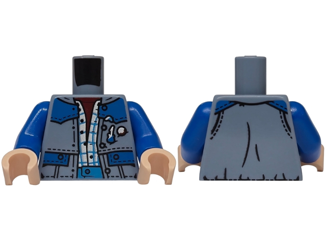 Torso Vest Open with Blue Panels, Black Stitching and Buttons over White and Dark Azure Plaid Shirt, and Dark Red Undershirt Pattern / Blue Arms / Light Nougat Hands