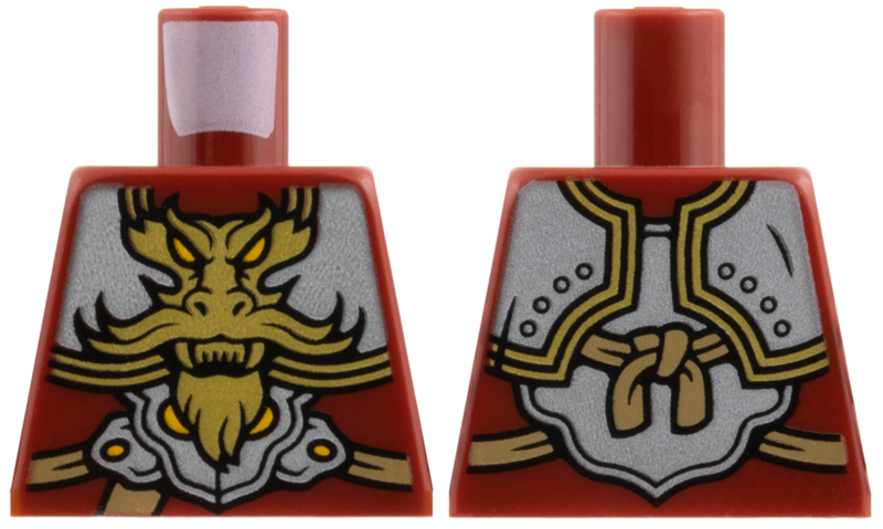 Torso Silver Breastplate with Gold Dragon, Yellow Eyes, Medium Nougat Straps, Pattern