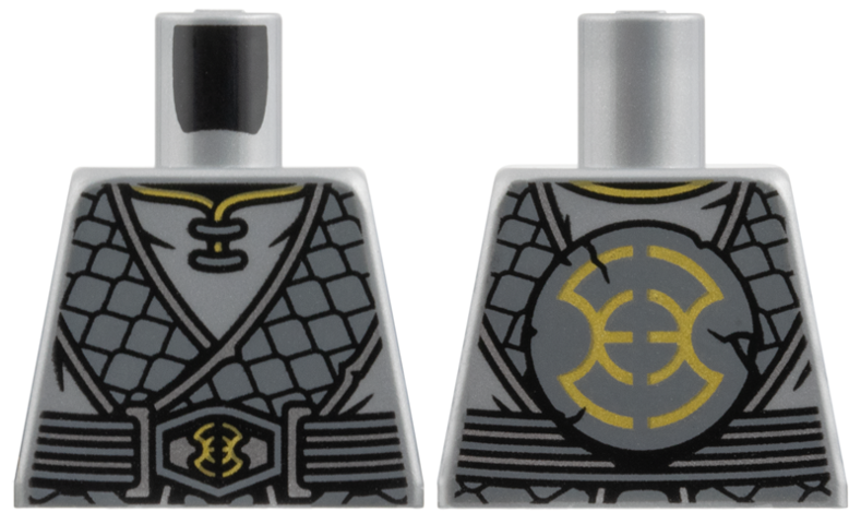 Torso Tunic, Dark Bluish Gray Scale Hems, Silver and Gold Trim Pattern