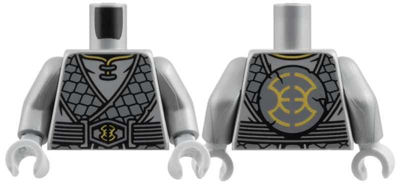 Torso Tunic, Dark Bluish Gray Scale Hems, Silver and Gold Trim Pattern / Flat Silver Arms / Light Bluish Gray Hands