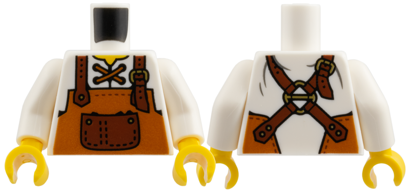 Torso Shirt, Yellow Neck, Dark Orange Apron with Reddish Brown Straps and Pocket Pattern / White Arms / Yellow Hands