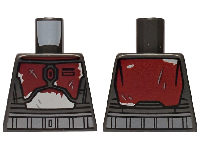 Torso SW Mandalorian Dark Red and Silver Armor Plates with Scratches, Dark Silver Belt Pattern