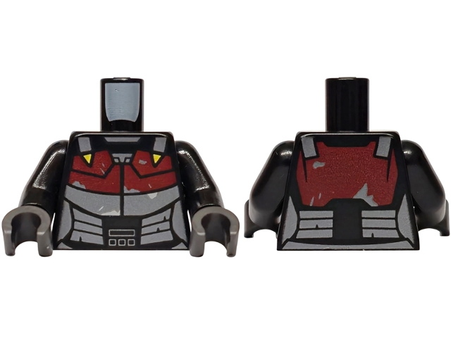 Torso SW Mandalorian Dark Red and Dark Silver Armor Plates with Silver Marks, Shoulder Straps with Yellow Triangles Pattern / Black Arms / Pearl Dark Gray Hands