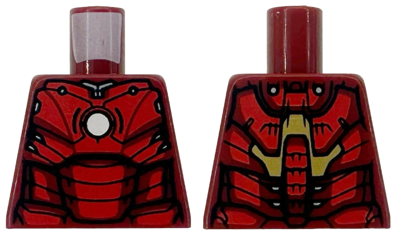 Torso Armor with White Circle Arc Reactor, Red Panels, Gold Trim on Back, 4 Detailed Spine Segments Pattern (Iron Man Mark 3)