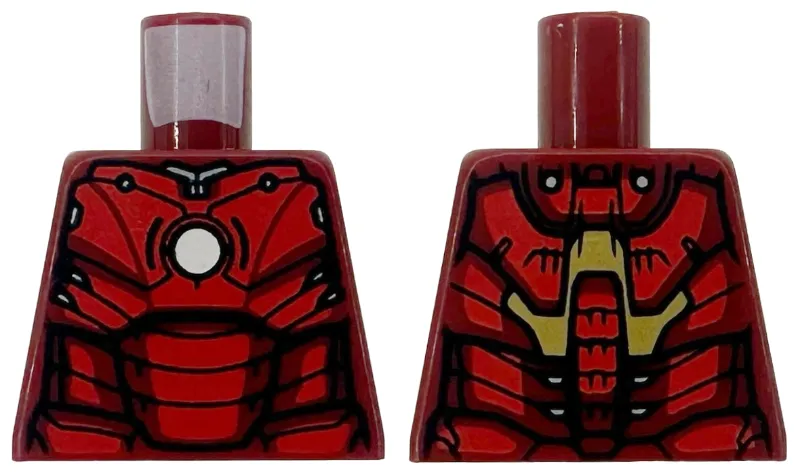 Torso Armor with White Circle Arc Reactor, Red Panels, Gold Trim on Back, 4 Detailed Spine Segments Pattern (Iron Man Mark 3)