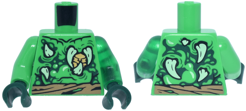 Torso Dark Tan Tattered Belt, Gold Heart, Dark Green Skin Wrinkles, Yellowish Green Barbs Pattern / Trans-Green Arm Left / Bright Green Arm Right / Dark Green Hands