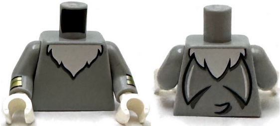 Torso with White Chest Fur and Black Tail on Back Pattern / Light Bluish Gray Arms with Gold Bracelets Pattern / White Hands