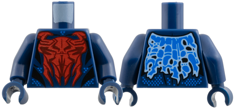 Torso Spider-Man Costume Large Red and Dark Red Spider, Black Muscles Outline, Blue Dots and Tattered Cape on Back Pattern / Dark Blue Arms / Dark Blue Hands