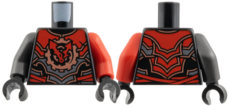 Torso Armor, Red and Dark Silver Plates, Arrows, Copper Gear and Trim Pattern / Red Arm Left / Pearl Dark Gray Arm Right / Black Hands