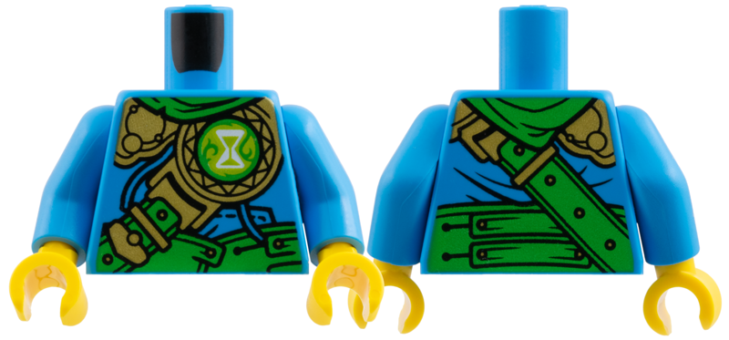 Torso Bright Green Scarf, Belt, and Sash, Gold Armor, Lime and White Hourglass Logo Pattern / Dark Azure Arms / Yellow Hands