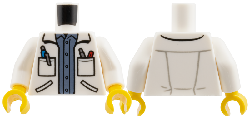 Torso Torso Lab Coat, Dark Bluish Gray Shirt, Pens in Pockets Pattern / White Arms / Yellow Hands