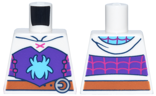 Torso Hoodie, Dark Purple Bodice, Magenta Web and Ties, Medium Azure Spider, Dark Orange Belt, Round Silver Buckle Pattern